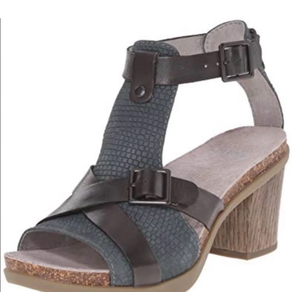 Dansko Dominique brown Teal Strappy Block Heel Sandals 38 7 - Picture 2 of 11